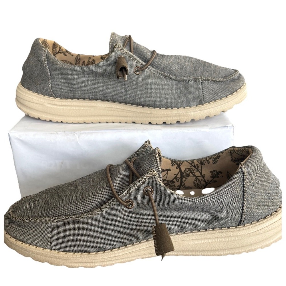 Hey Dude Wendy Stretch Steppa Grey Chambray Slip On Loafers Womens 8 121411005